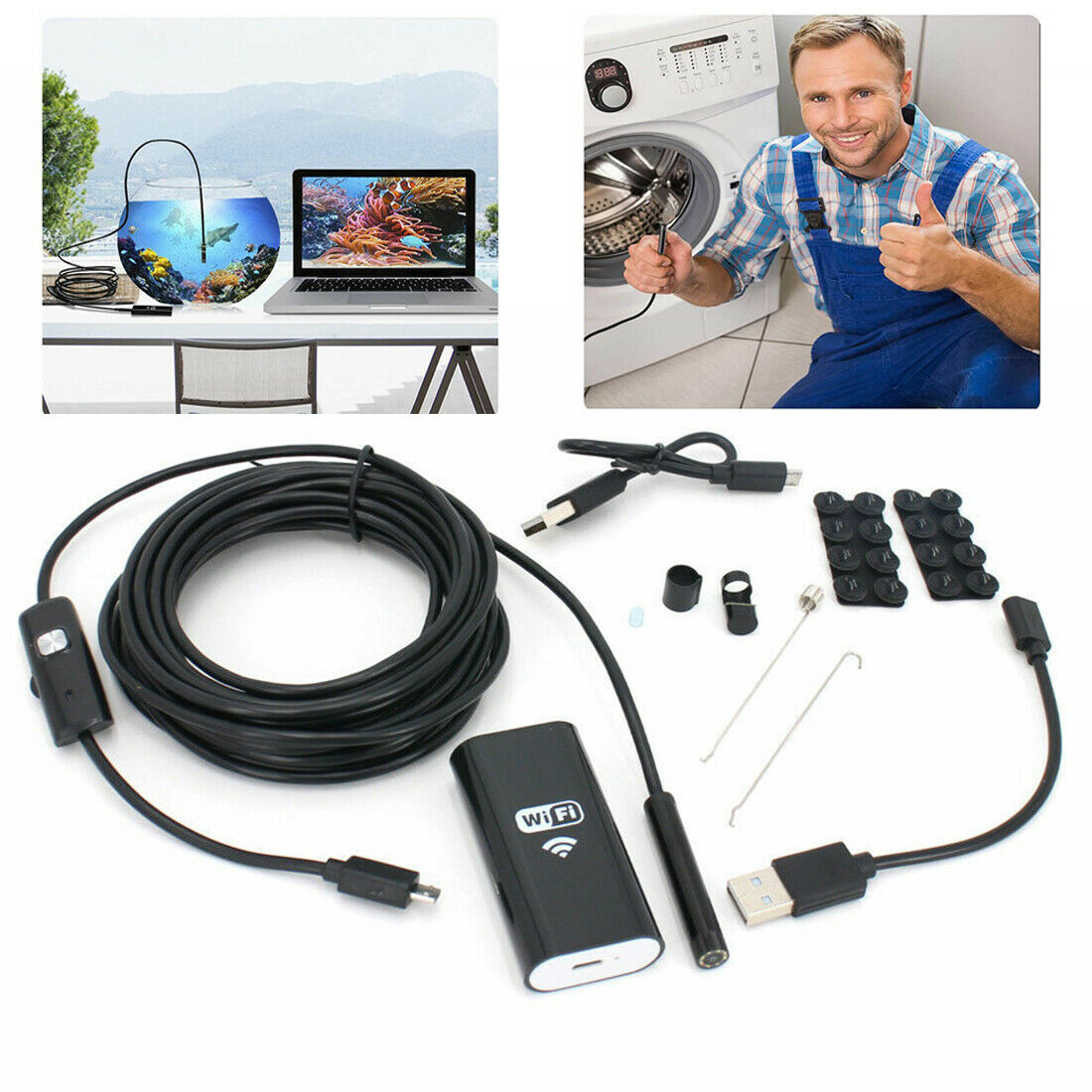 5m 8led Wifi Borescope Endoscope Snake Inspection Camera For Iphone Android Ios