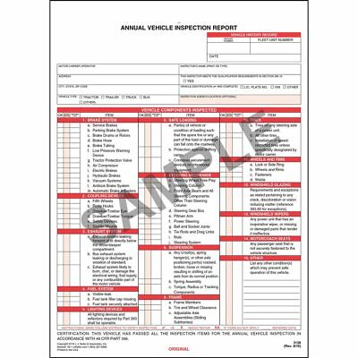 20 Annual Vehicle Inspection Report, 3-ply, Carbonless