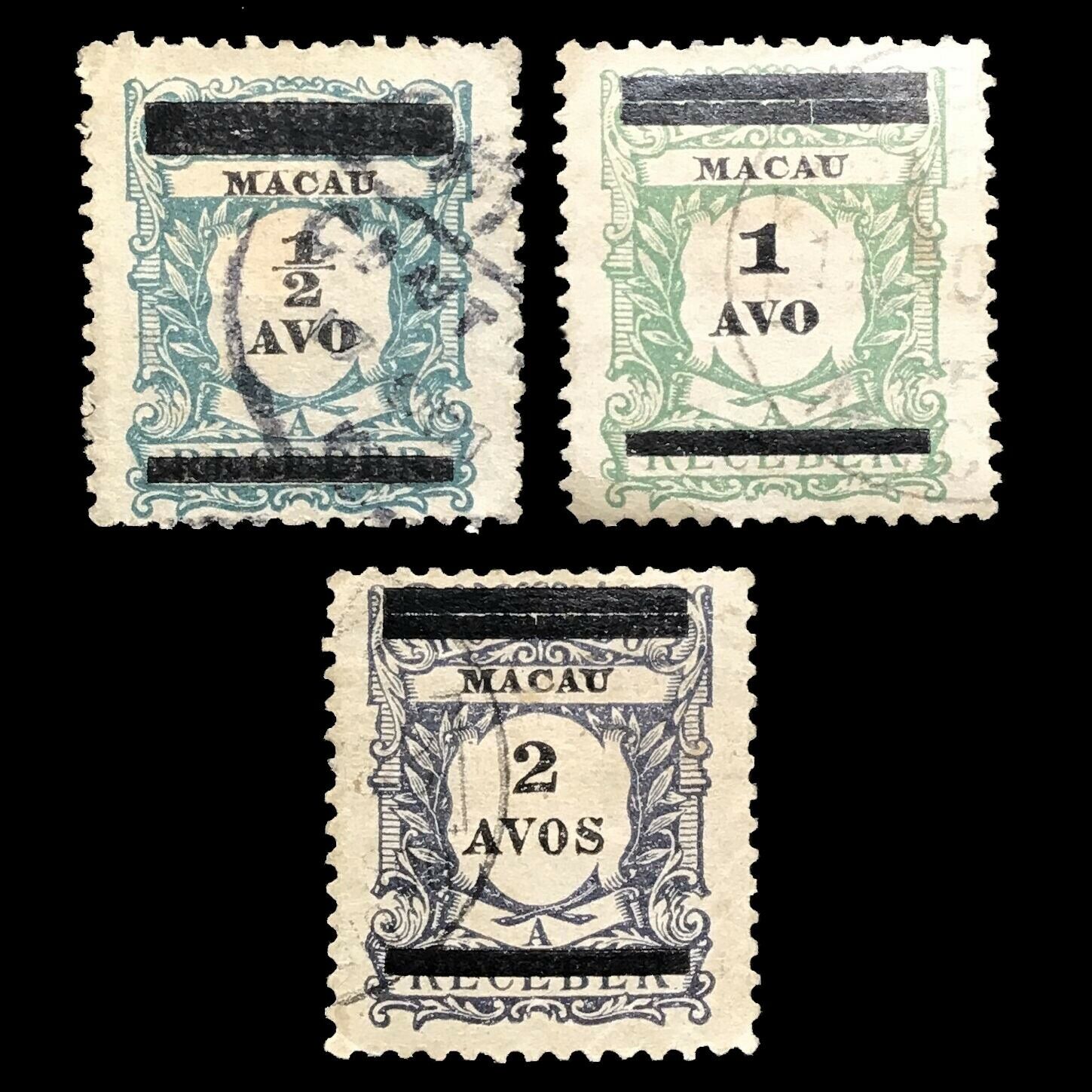 Macau 1910 Postage Due Overprinted Used & Hinged Postage (3) Stamp Full Set