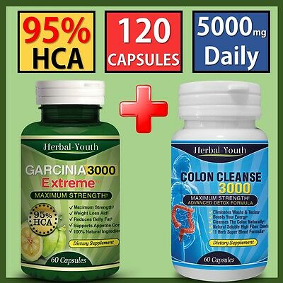 120 Pills Garcinia Cambogia Pills 95% Hca + Colon Cleanse Weight Loss Diet Pills