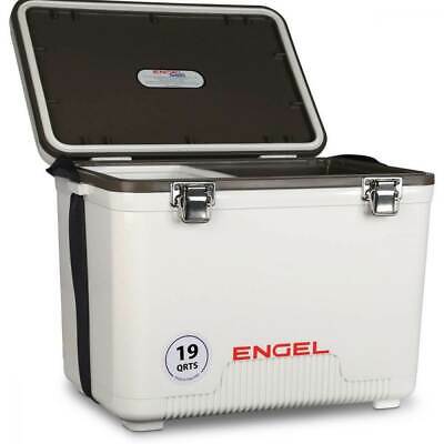 Engel 19 Quart Fishing Live Bait Dry Box Ice Cooler With Shoulder Strap, White