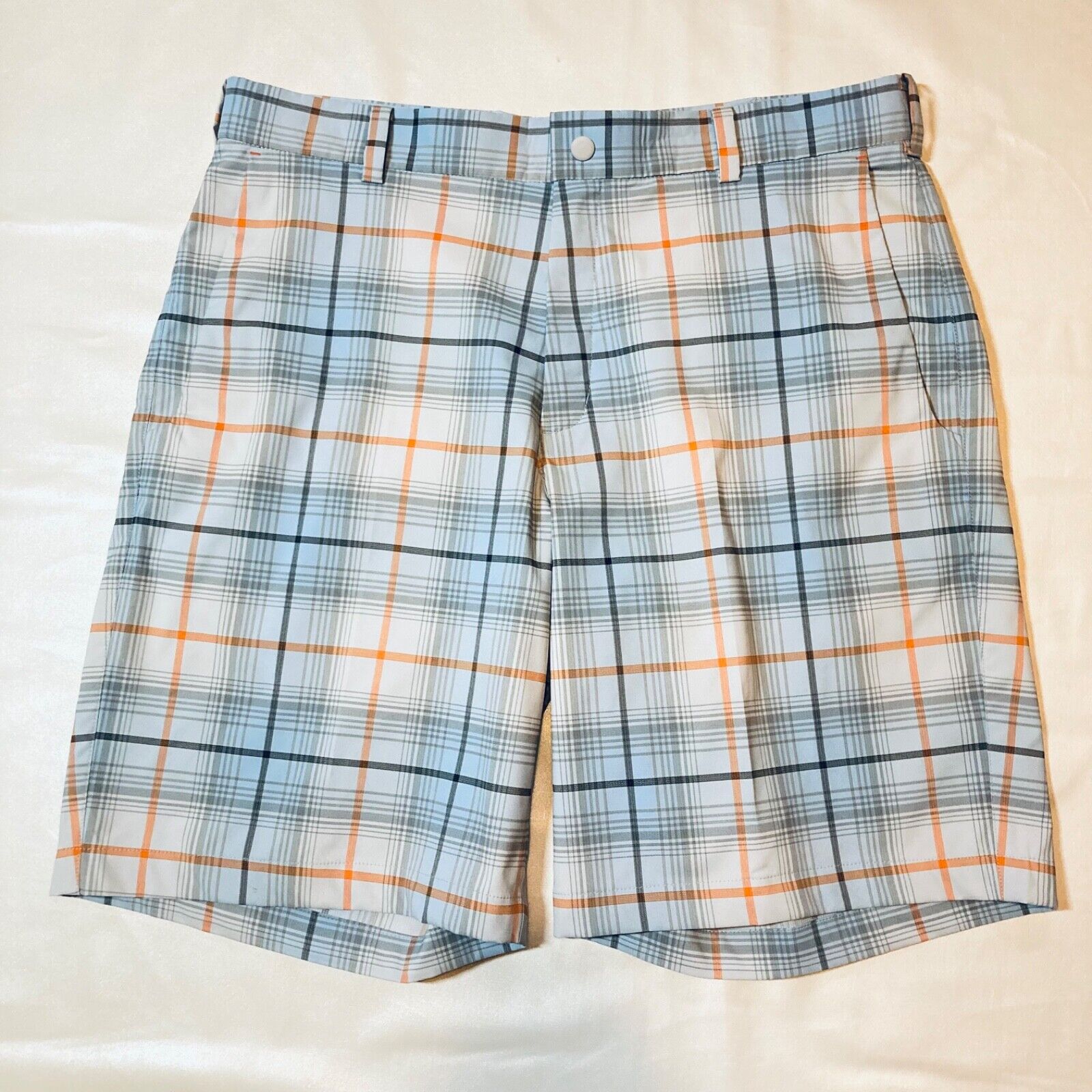 Nike Golf Shorts Men's 34 Blue Orange Plaid Dri-fit 32”waist 9”inseam Outdoor