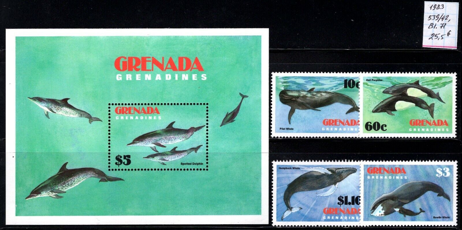 Grenadines 1983 Whales Set Of 4 + S/s Mnh** Cv - 25,5 Euro Scarce & Rare!