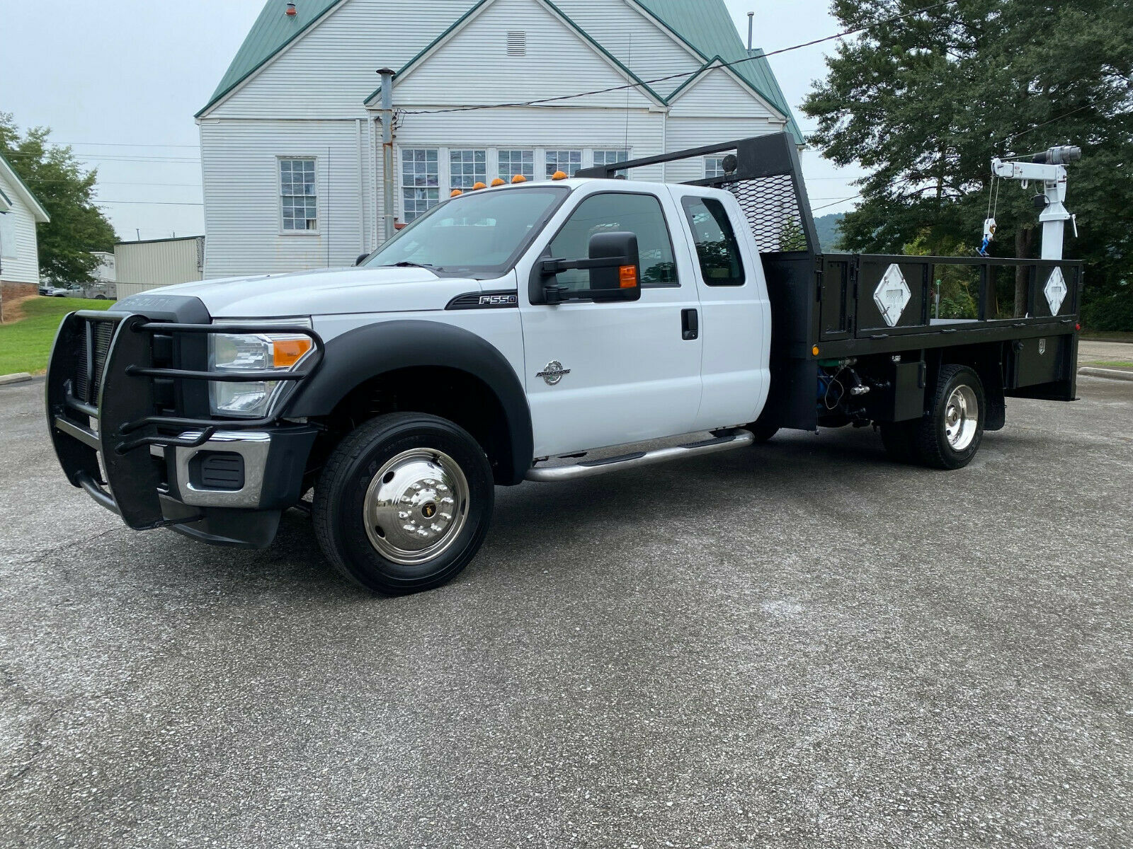 2012 Ford F-550  2012 Ford F550 4x4 Flatbed 2000lb Crane Pto Extended Cab Utility Truck Service