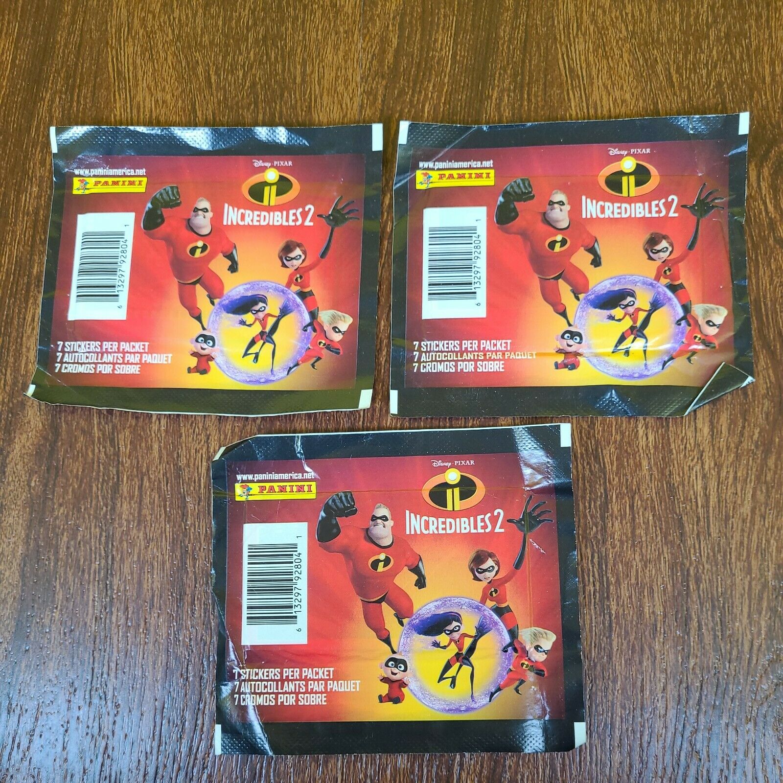 2018 Panini Incredibles 2 Album Sticker Trading Cards, Two 7 Sticker Card Packs