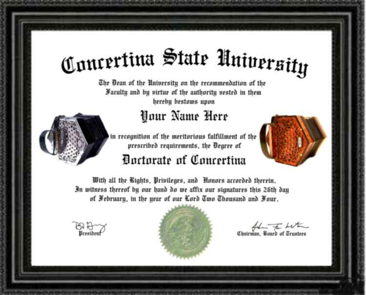 Concertina Lover's Doctorate Diploma / Degree Custom Made And Designed For You
