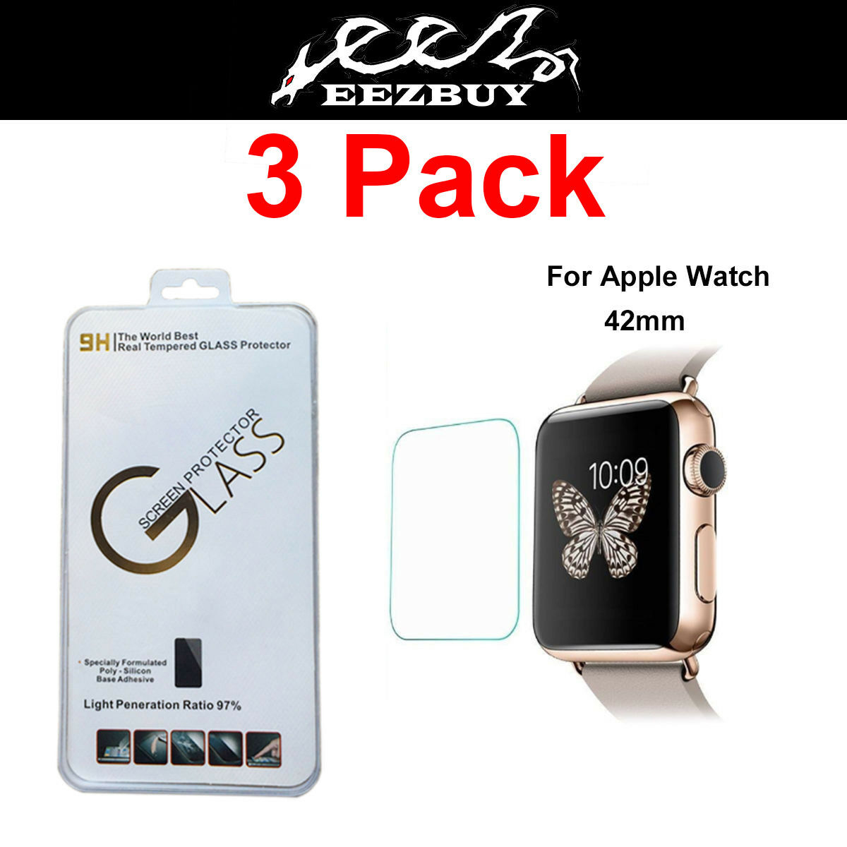 3 Pack Real Tempered Glass Film Screen Protector For Apple Watch Iwatch 42mm