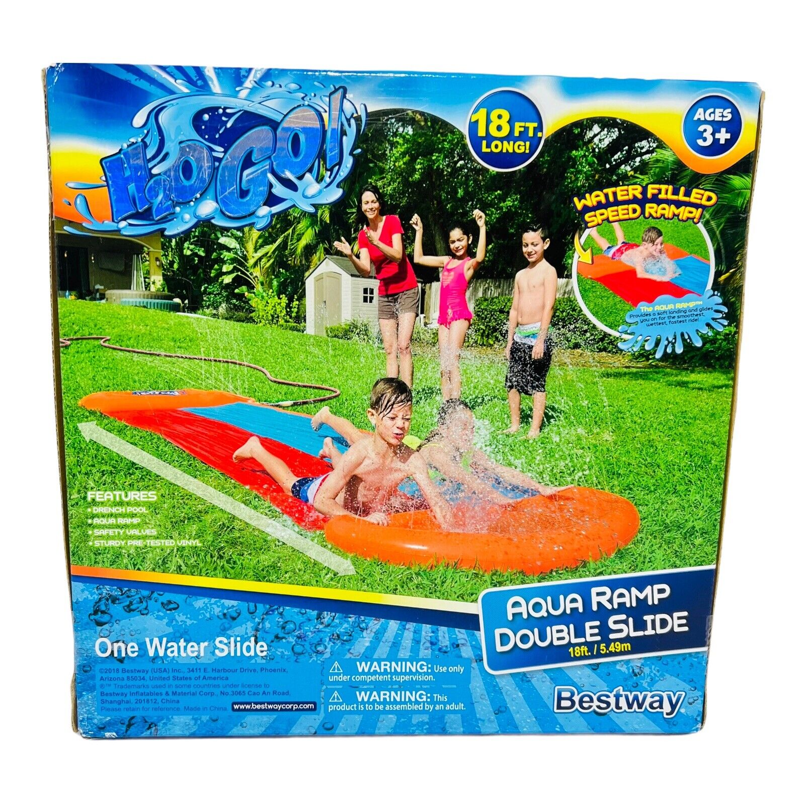 Bestway H2o Go Double Aqua Ramp Water Slide 18’ Long Summer Cool Fun New Sealed