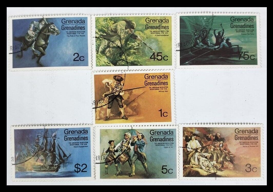 122. Grenada Grenadines 1976 Set/7 Used Stamp America Revolution .
