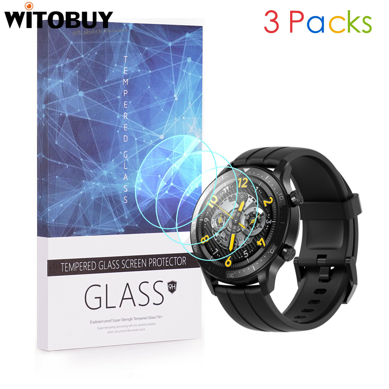 For Realme Watch S Pro 9h Hardness Tempered Glass Screen Protector 3 Packs