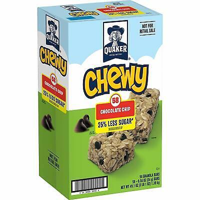 Quaker Chewy Granola Bars, 25% Less Sugar, Chocolate Chip, 58 Count