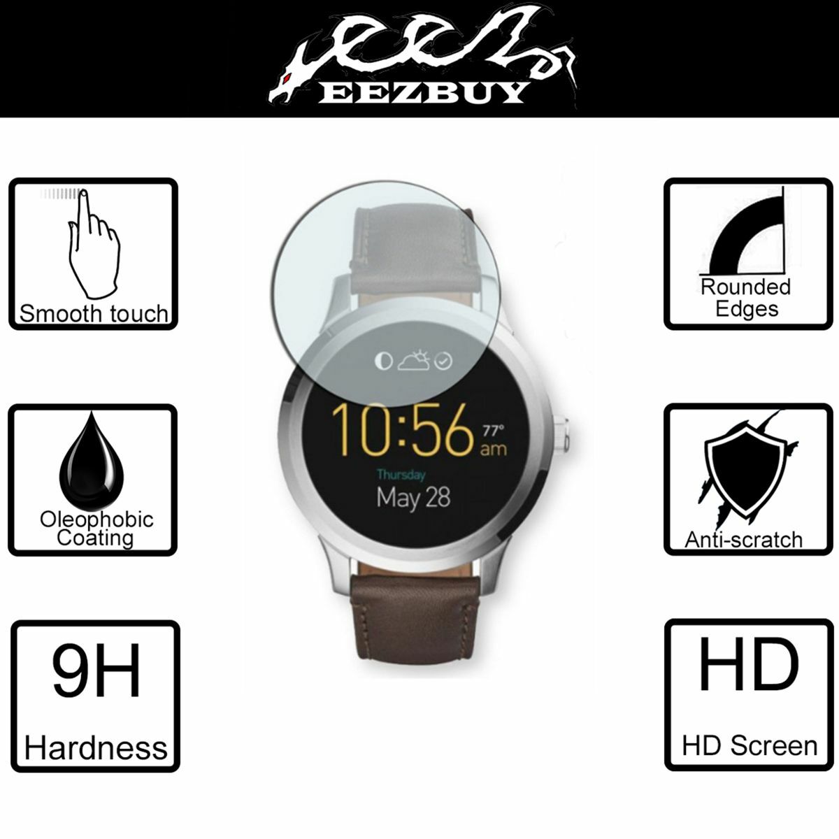 Tempered Glass Screen Protector Saver For Fossil Q Founder Smartwatch