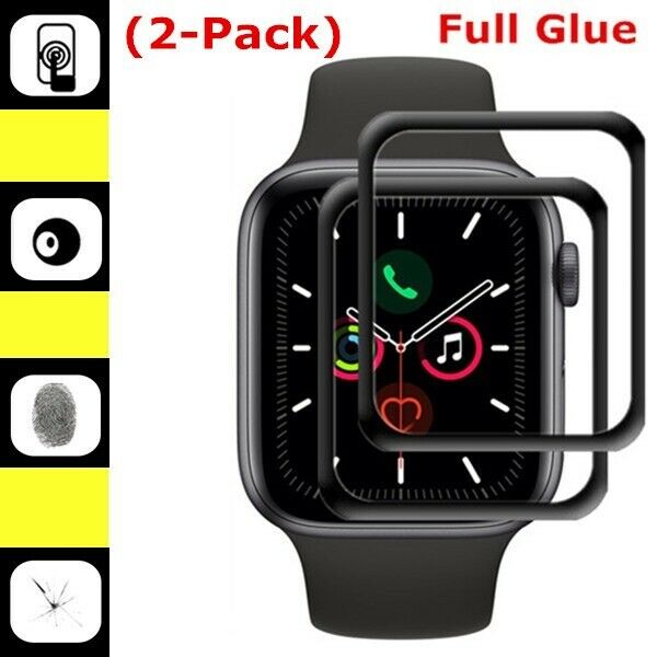 2x Tempered Glass Apple Watch 5 4 44/40mm 3d Curved Full Cover Screen Protector